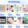 A collection of 100 packs of round waterproof adhesive bandages for minor cuts and wounds.