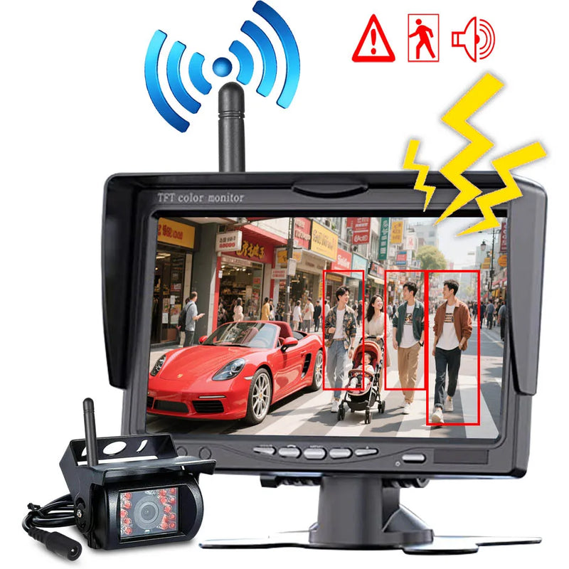 Sistema de Cámara Trasera Inalámbrica con Monitor de 7 Pulgadas y Detección de Puntos Ciegos