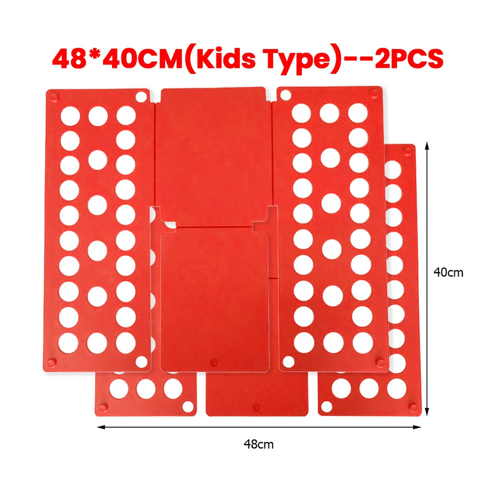 Two red portable clothes folding boards for kids laundry organization