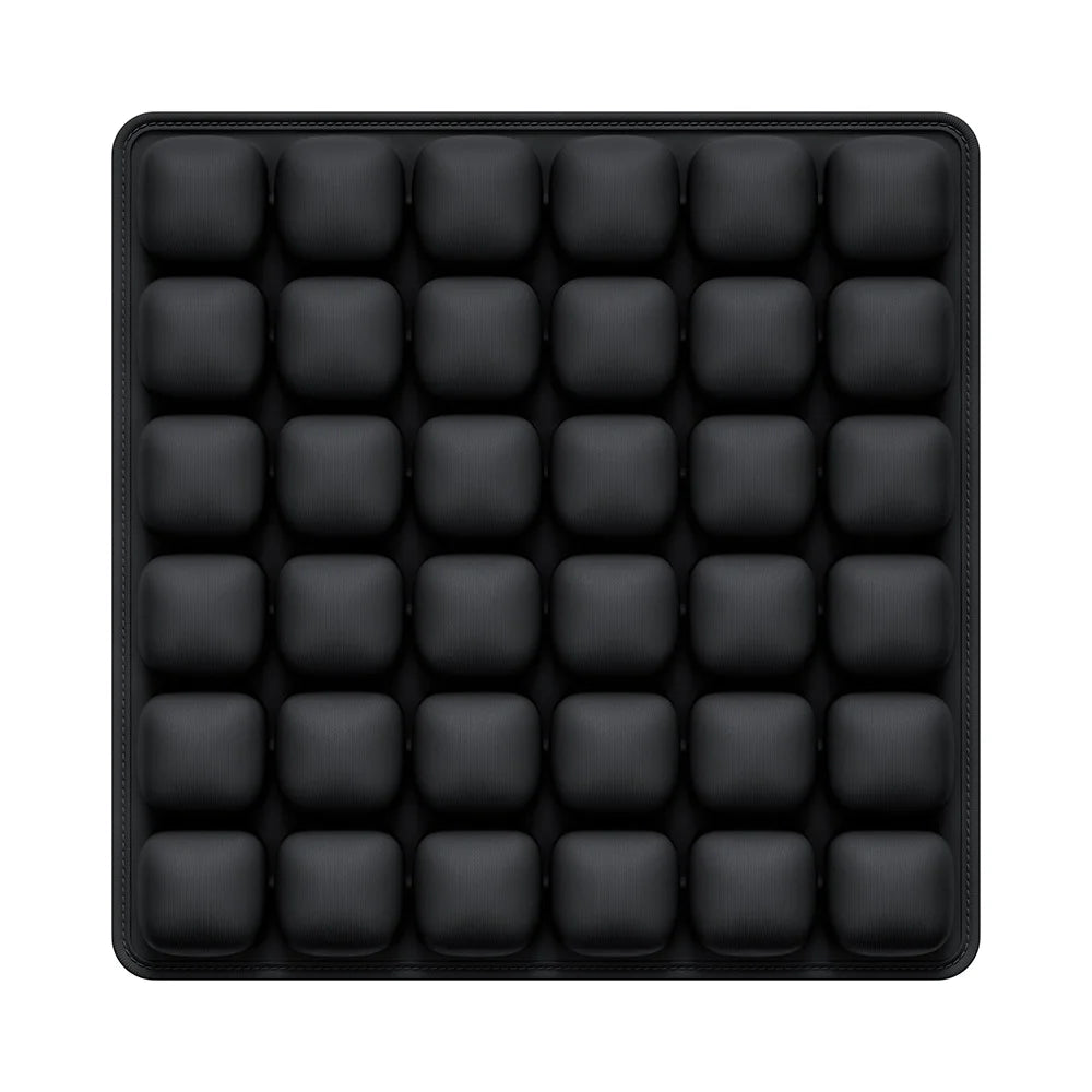 Black adjustable press-to-inflate seat cushion with individual air pockets