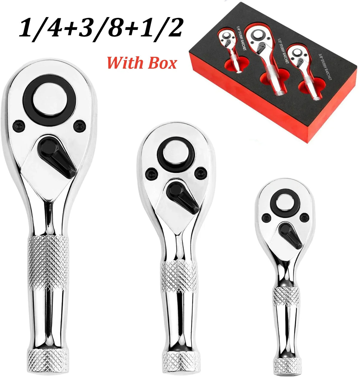 Compact 3-Piece Stubby Ratchet Wrench Set