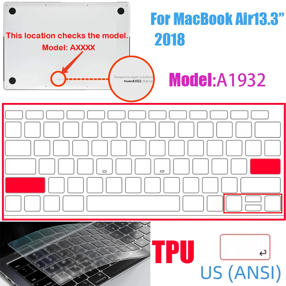 A close-up view of a TPU keyboard cover for a MacBook Air, showing the layout and keys.