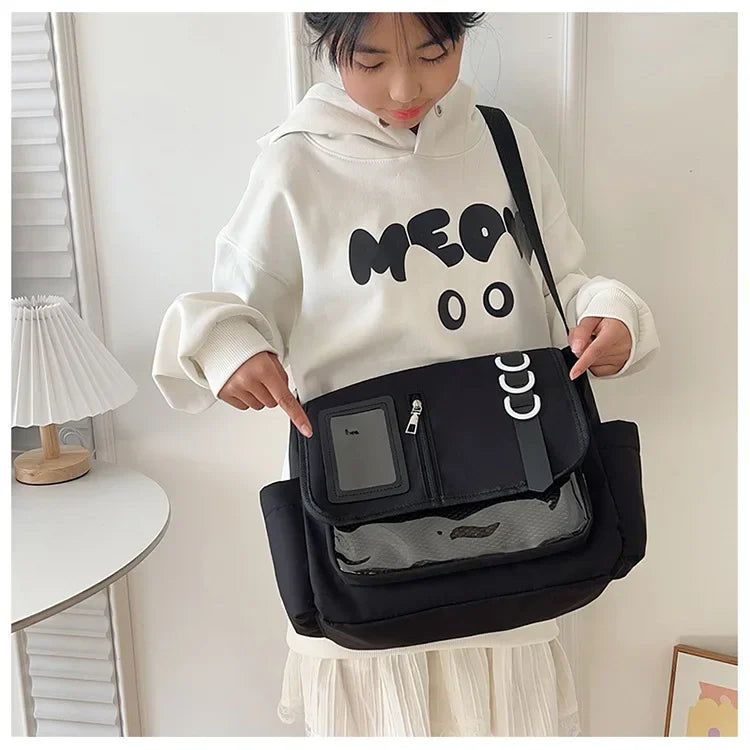 Y2K Transparent Ita Bag with DIY Badge Display Panel