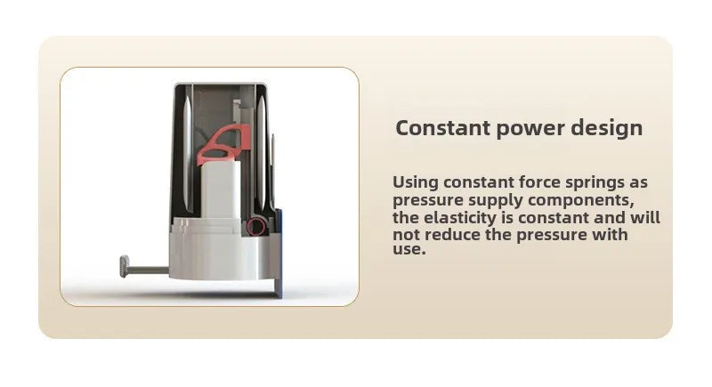A close-up view of a soap bar grinder and dispenser mechanism with constant force springs for pressure supply.