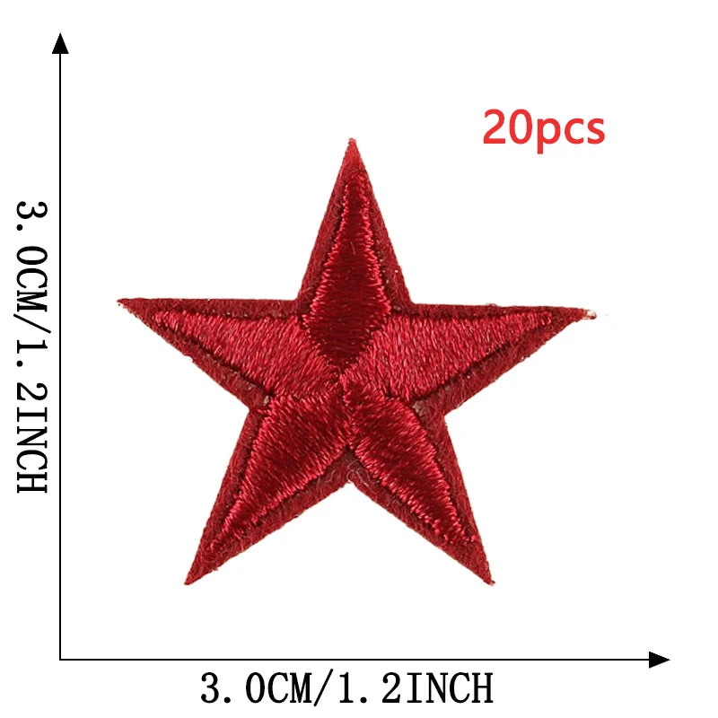 20-Piece Star Embroidery Patches with Iron-On Adhesive