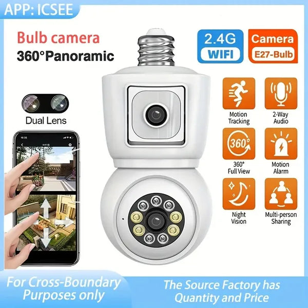 Smart WiFi Dual-Lens Security Camera Bulb, E27 Base