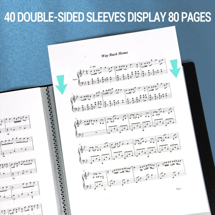 A4 Music Score Folder with 40 Pages | Durable PP Sheet Organizer for Musicians