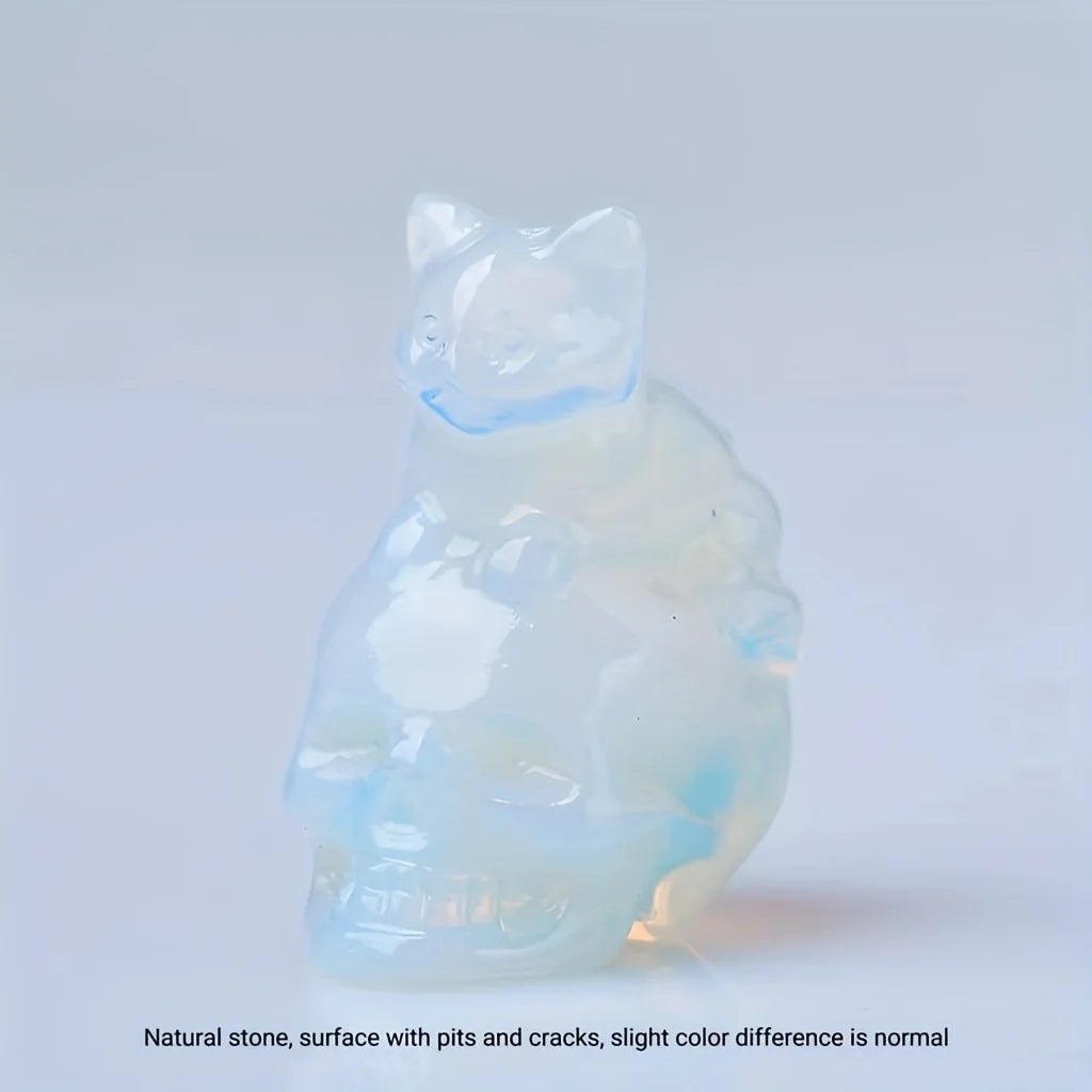 Figurita de Calavera de Gato de Cristal Tallada a Mano
