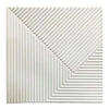 A close-up view of white, ribbed 3D diamond wall panels arranged in a geometric pattern.