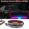 An RGB LED tail light bar for a truck tailgate is shown alongside its flexible LED strip.