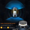 Magnetic mount LED emergency strobe light illuminating a vehicle with blue light beams.