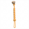 A food-grade silicone pacifier clip with an anti-lost chain, featuring a light orange color.