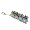 A set of clear LED light-up keyboard fidget toys attached to a silver keychain.