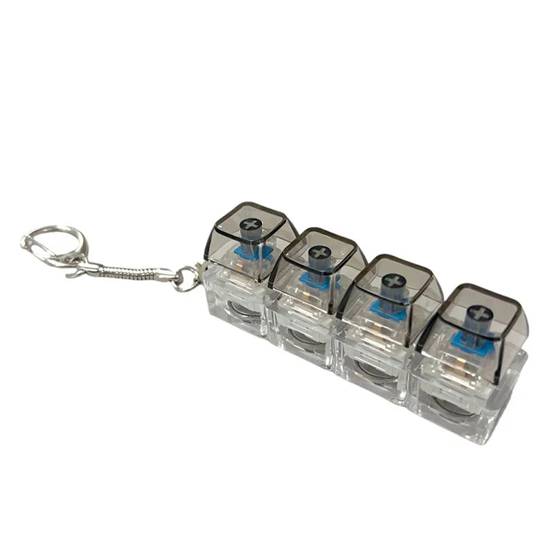 A set of clear LED light-up keyboard fidget toys attached to a silver keychain.