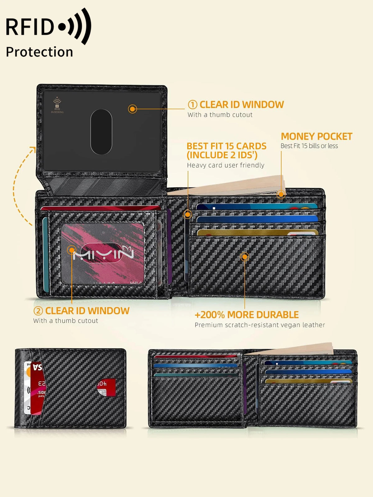 Slim Carbon Fiber Trifold Wallet with RFID Protection