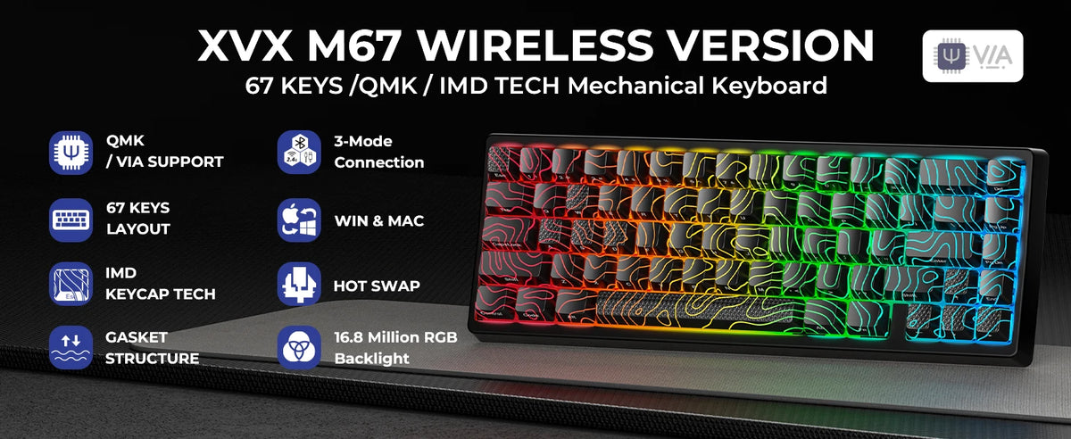 JadeStone 67-Key Wireless Mechanical Keyboard with IMD-Tech Keycaps