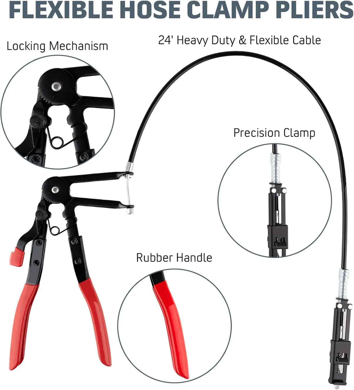 Long Reach Hose Clamp Pliers Set for Fuel, Oil, Water, and Radiator Hoses