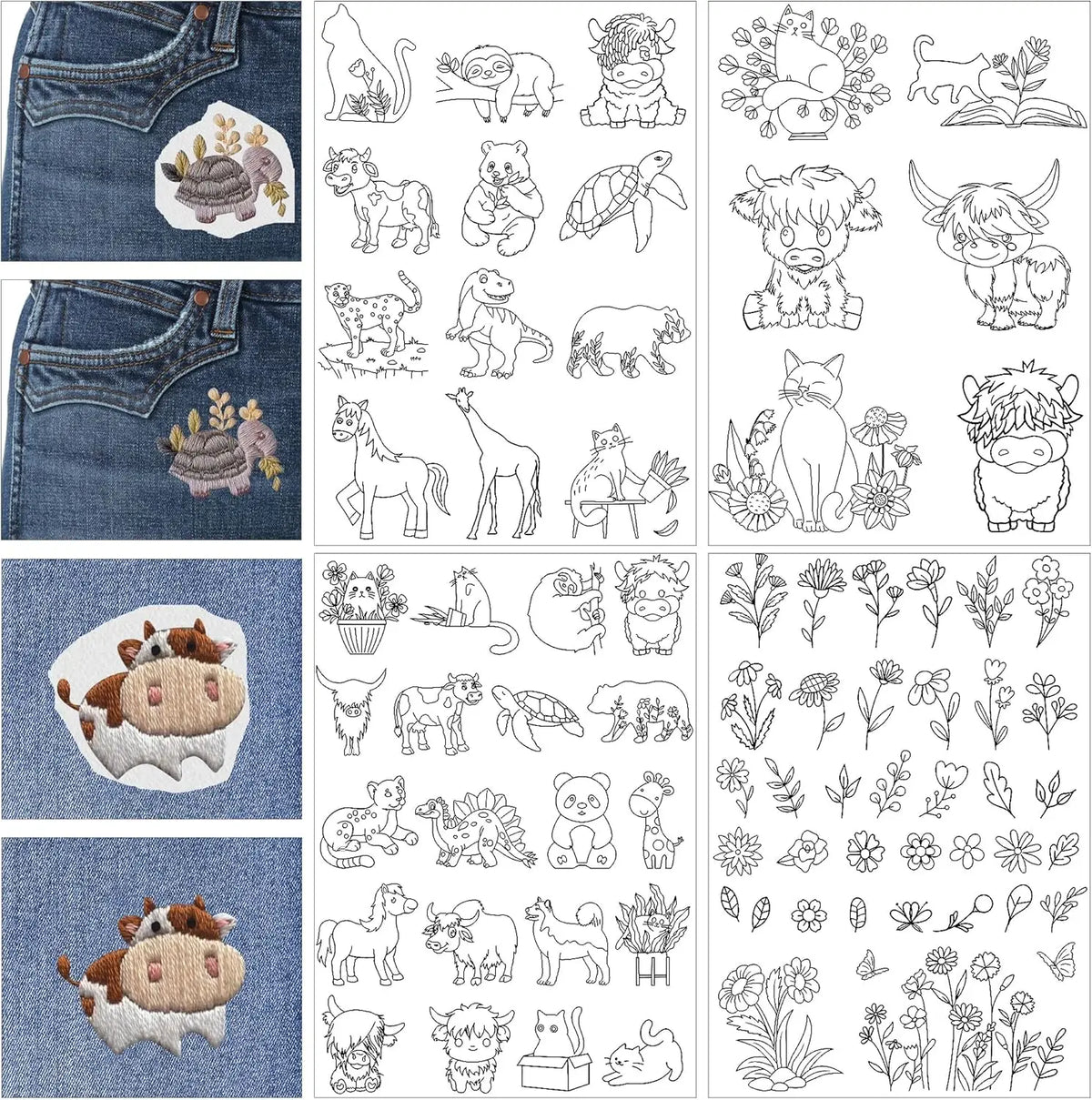 Pre-Printed Water-Soluble Embroidery Stabilizer Sheets with Floral & Letter Patterns