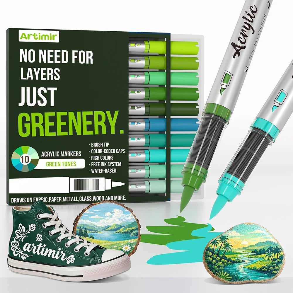 Acrylic Brush Markers with Automatic Ink Flow for Canvas, Wood & Glass Art