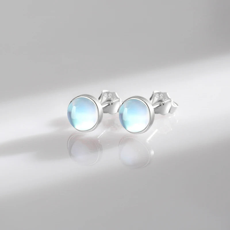 Round Moonstone Stud Earrings in Sterling Silver