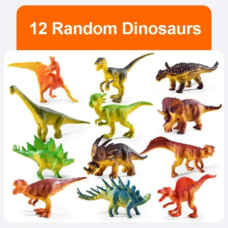 A collection of twelve random dinosaur figures displayed on a white background.