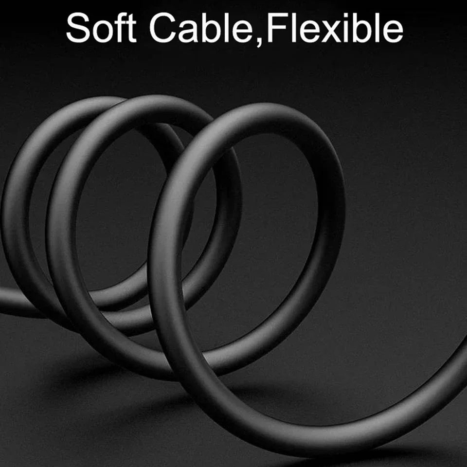 Vista cercana de un cable suave y flexible negro enrollado en forma circular.