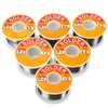 A collection of six spools of solder core wire in various diameters and fluxes, packaged for electronic soldering application