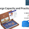 Porta-pasaporte marrón mostrando varios documentos, incluyendo pasaporte, tarjeta SIM y tarjeta de crédito.