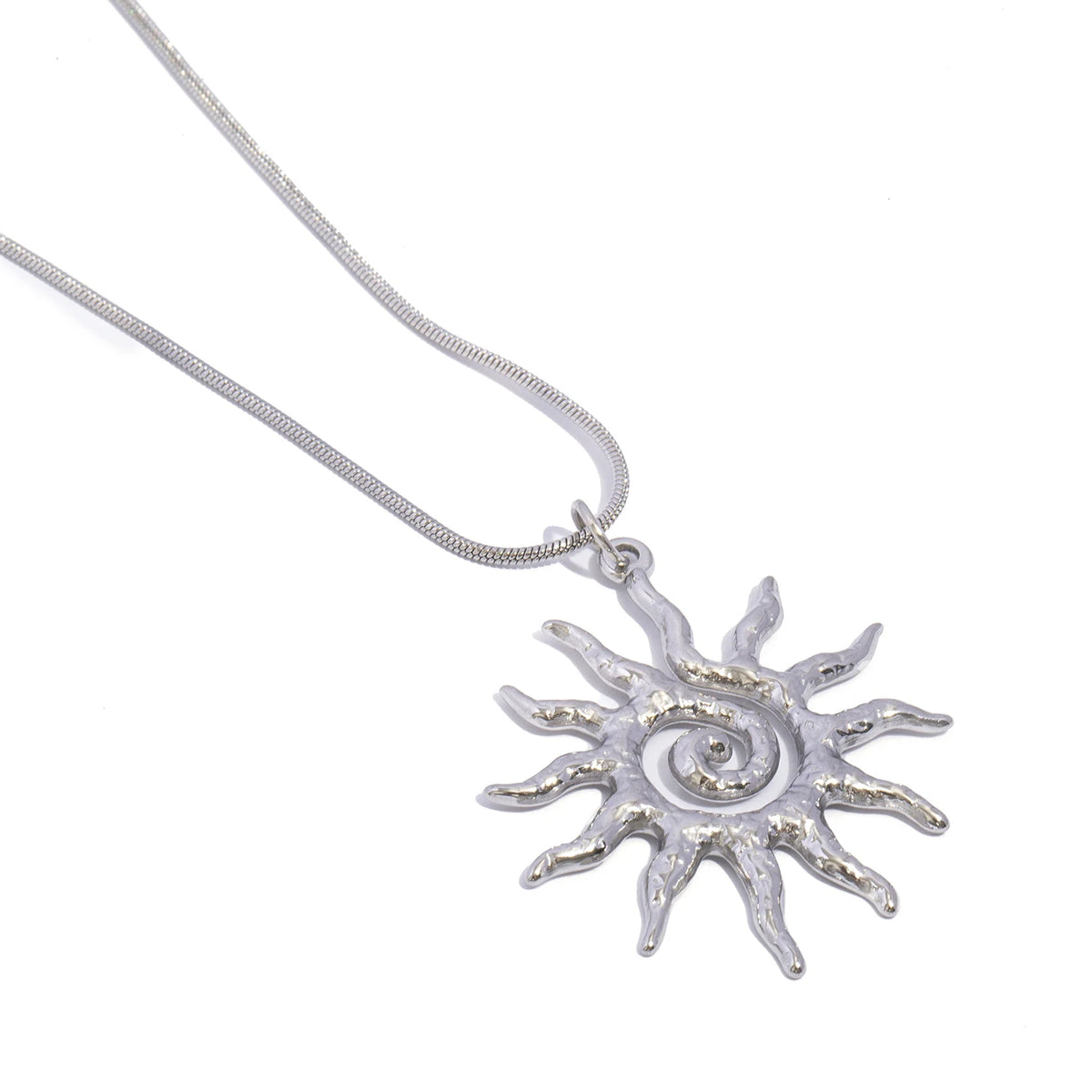 Silberne Spiral-Sonne-Anhänger-Halskette mit dünner Kette