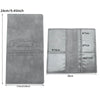 A grey slim card holder wallet designed for storing vehicle registration, license, and insurance cards.