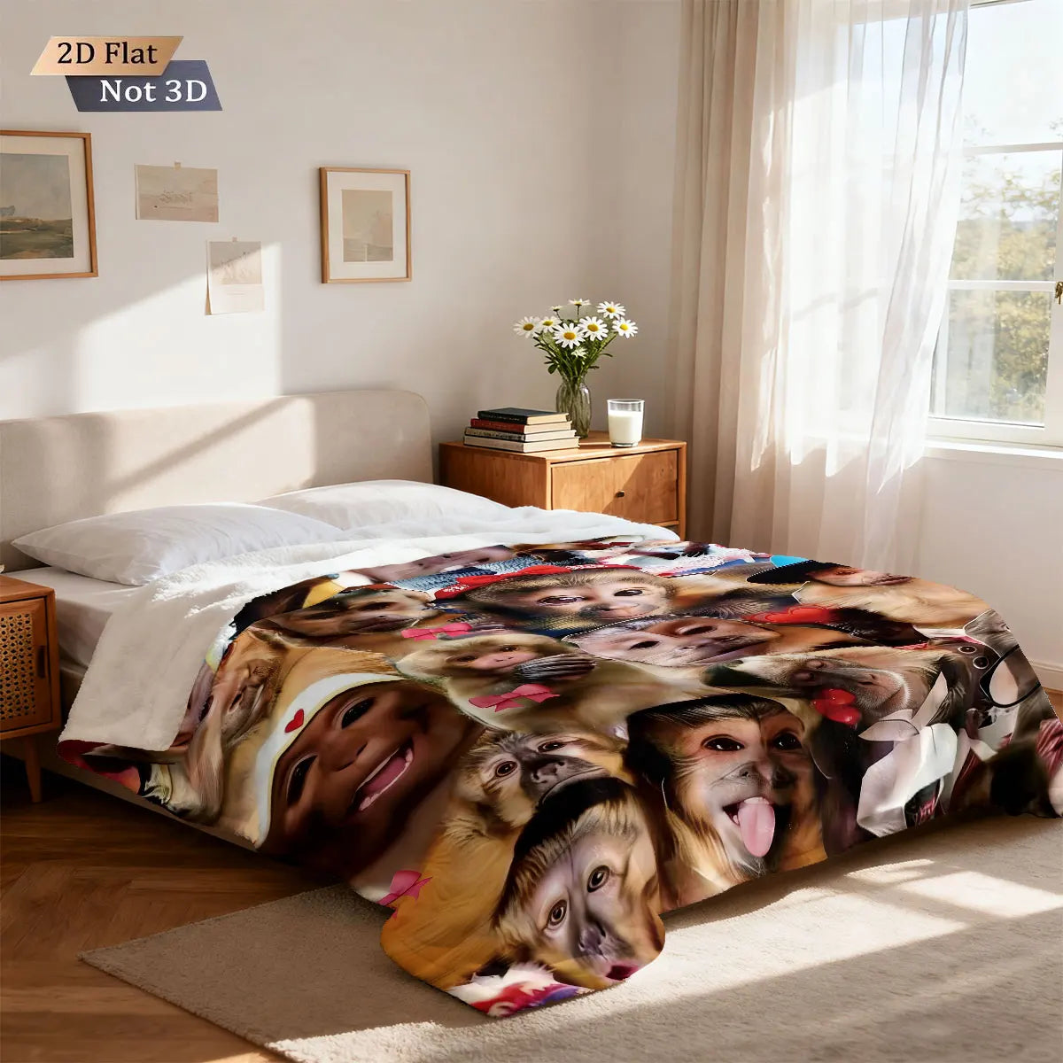 Funny Monkey Print Flannel Blanket – Soft & Cozy Throw