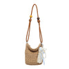 Boho Crochet Straw Shoulder Bag with Ribbon Bow