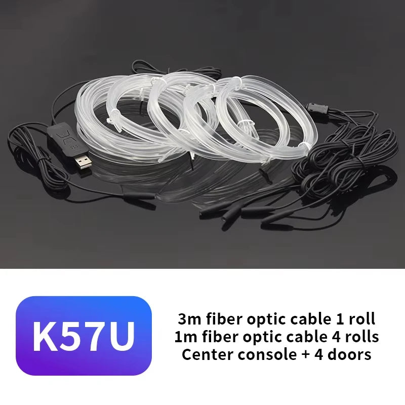 A roll of 3m fiber optic cable and four rolls of 1m fiber optic cable for a center console and four doors.