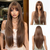 Rose Gold Layered Straight Wig with Bangs
