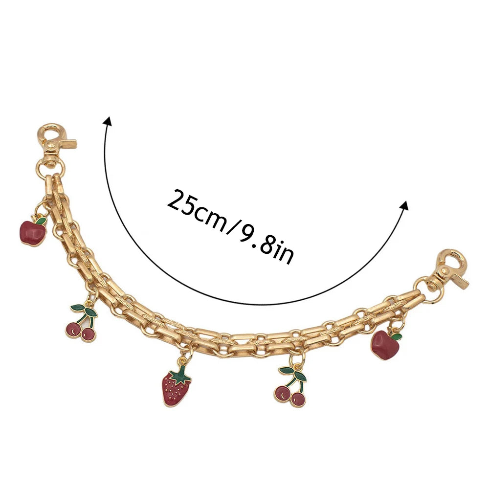 Cherry Blossom Bow Enamel Bag Chain with Heart Charms