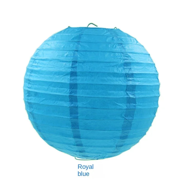 A round blue paper lantern with vertical folds, labeled Royal blue.
