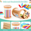 Wooden color sorting toy for toddlers featuring colorful sticks and a clear container.