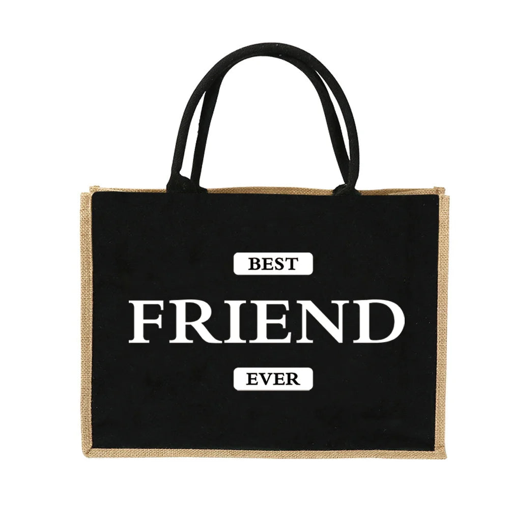 Vintage Jute Shopping Tote Bag with Waterproof Lining