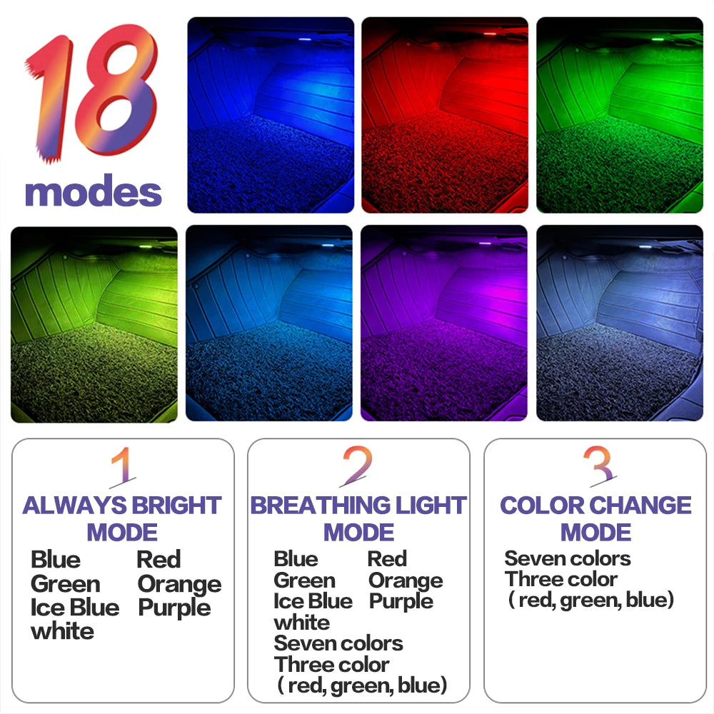 Affichage de 18 modes lumineux pour la Volkswagen Footwell LED ambiante, incluant les options vives, respirantes et de change