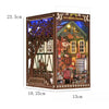 A wooden puzzle bookshelf insert decor featuring a detailed cat affairs bureau scene with a tree and house.