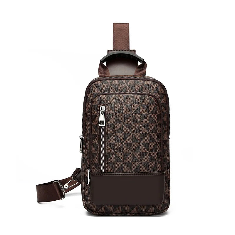 Men's Waterproof PU Leather Crossbody Bag with Geometric Pattern