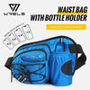 Blue Wrels Rucking waist bag with bottle holder shown from the side.