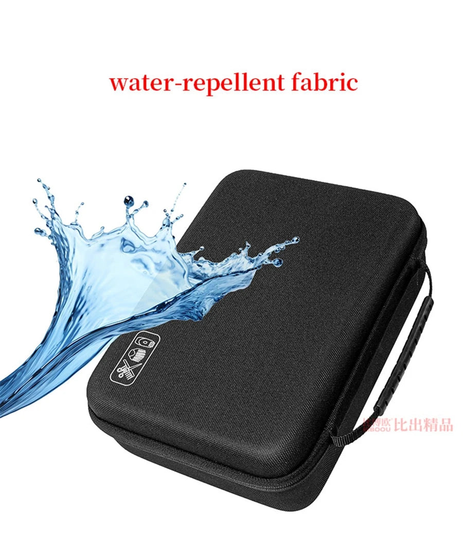Black water-repellent fabric hard-shell travel case for hair clippers and accessories