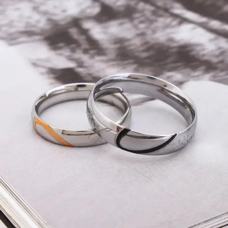 Half-Heart Stainless Steel Promise Rings for Couples