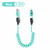 Blue 1.5M retractable fast charging cable with USB-C and Lightning connectors