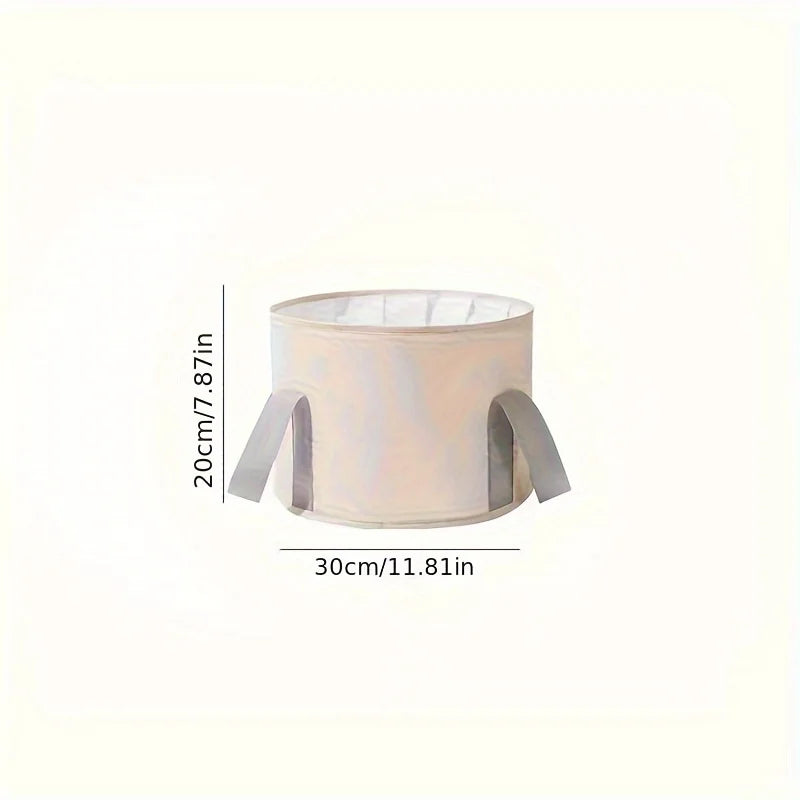 A light beige foldable insulated foot soak tub with a removable lid and handles.