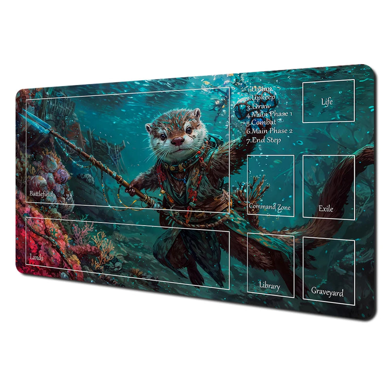 Fantasy Card Playmat with Rabbit Archer & Raccoon Design