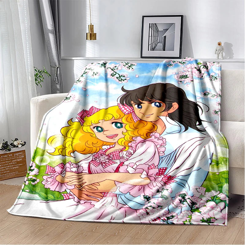Cartoon Anime Flannel Throw Blanket in Candy Girl Design