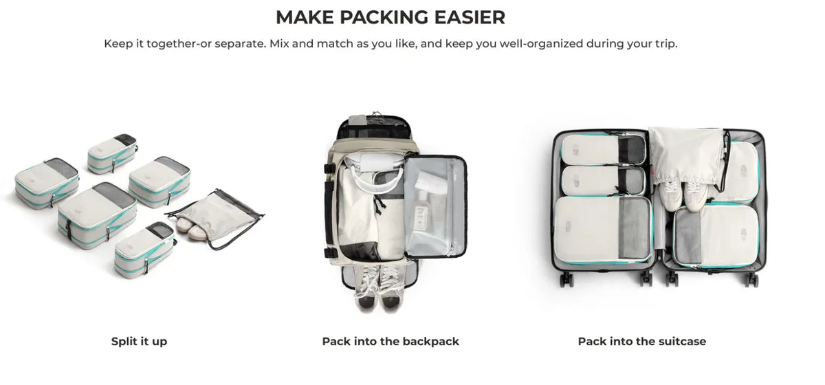 Compression Packing Cubes Set with Expandable Travel Organizers