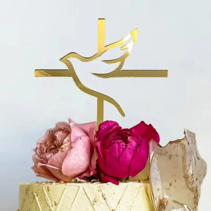 Elegant Gold Acrylic Cross Cake Toppers for Religious Celebrations